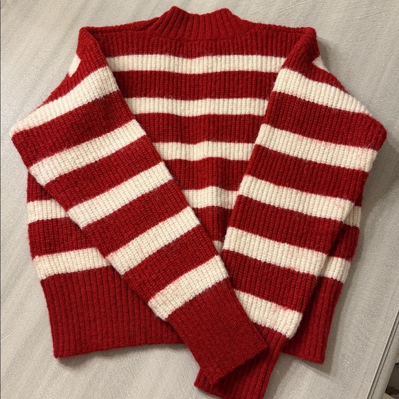 Striped Red and White Women's Sweater - Picture 5 of 6